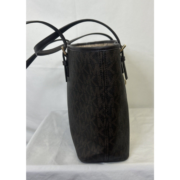 MICHAEL KORS Jet Set Charm Multi Carryall Tote Brown/Ivory LOGO Pattern Purse - Picture 4 of 16